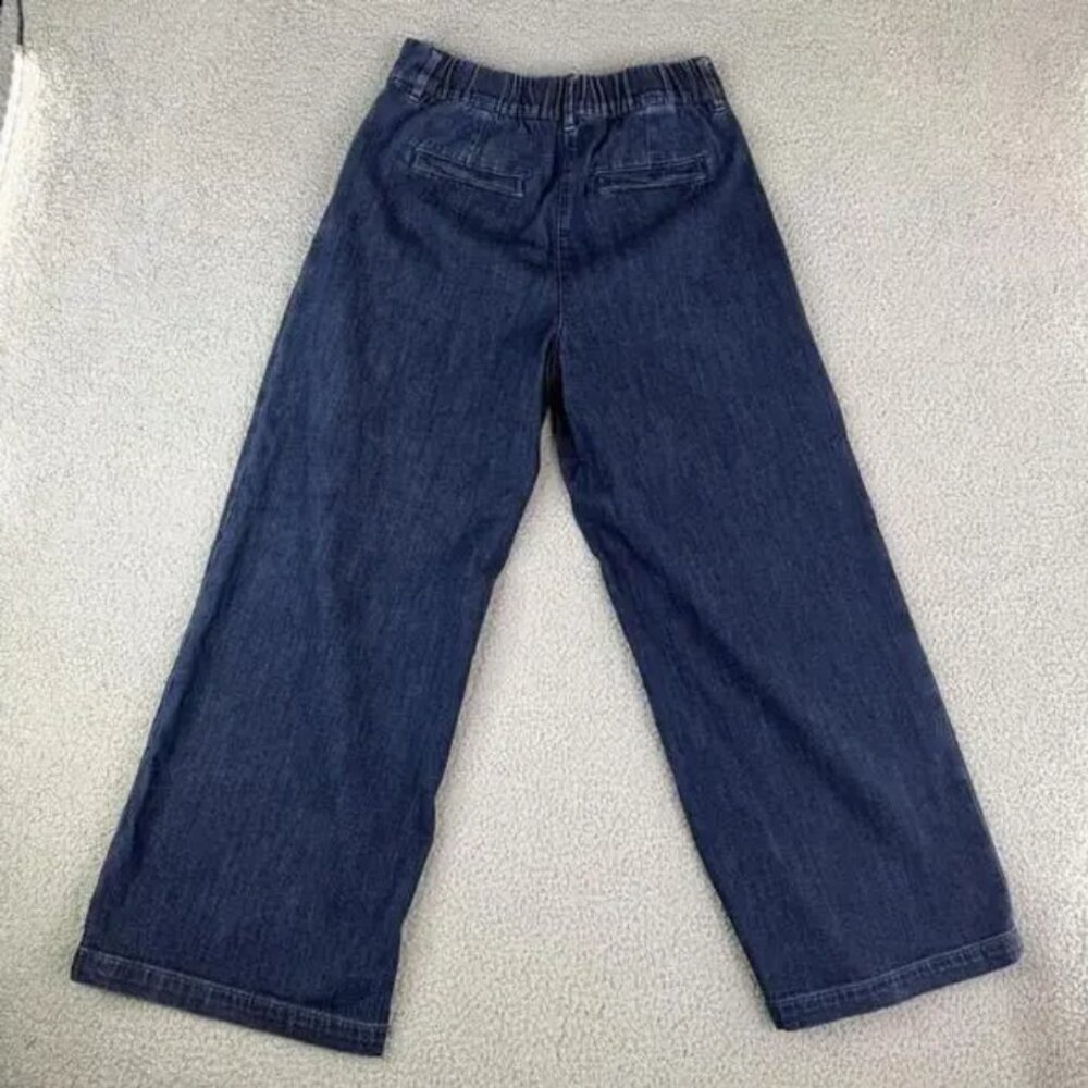 American Eagle  AE Denim Trousers Wide Leg High Rise Dark Wash 0 Short - Picture 2 of 10